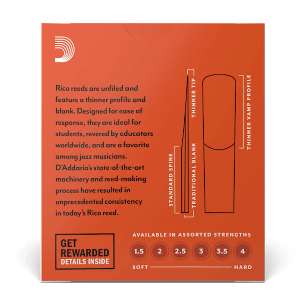 10 Pack of Rico Alto Saxophone Reed Size 2.5 Replacement Reeds - RJA1025