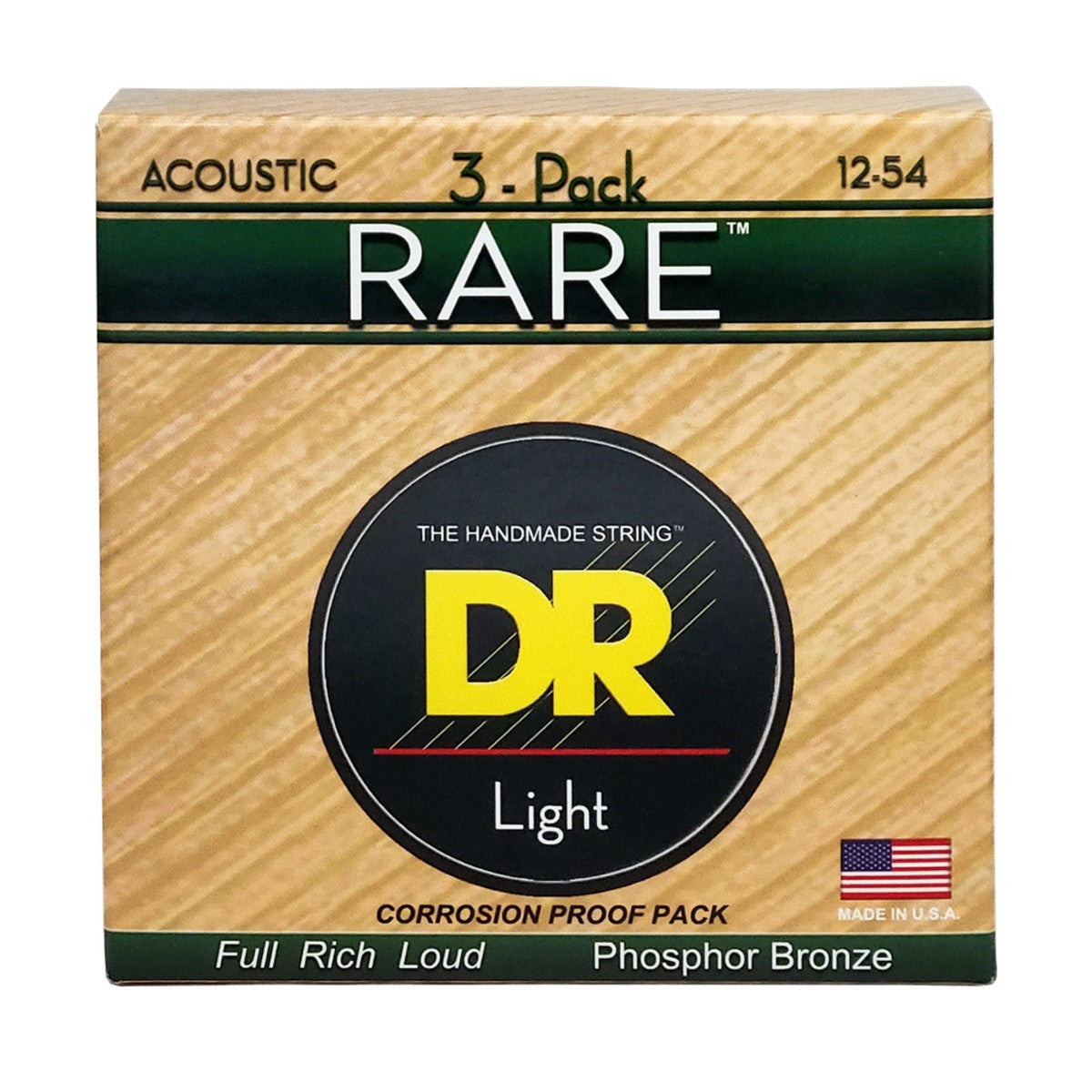 3 Pack DR RARE RPM-12-3PK Phosphor Bronze Acoustic Guitar Strings: Light 12-54
