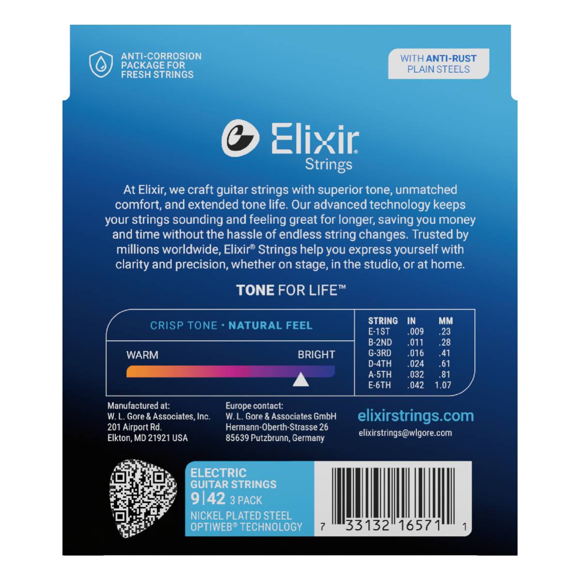 3 Pack of Elixir 16571 Electric Guitar Strings Optiweb Coated - Super Light 9-42