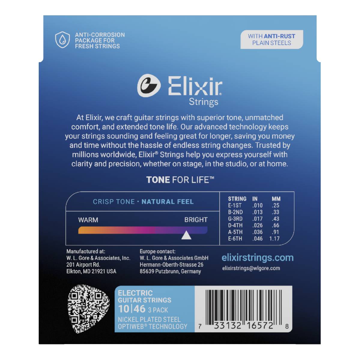 3 Pack of Elixir 16572 Electric Guitar Strings Optiweb Coated - Light 10-46