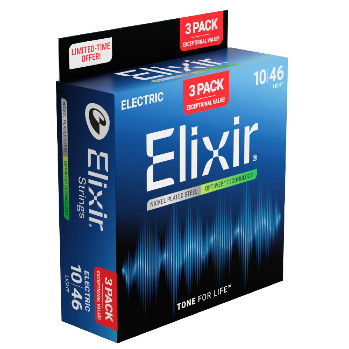 3 Pack of Elixir 16572 Electric Guitar Strings Optiweb Coated - Light 10-46