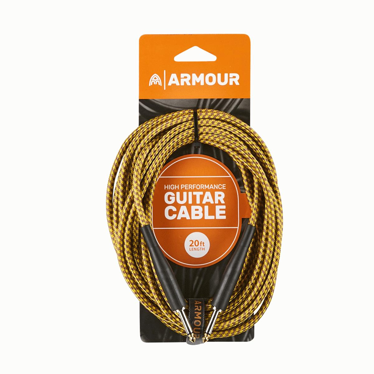 Armour GW20G Guitar Lead 6m 20ft Instrument Cable - Woven Gold Rope
