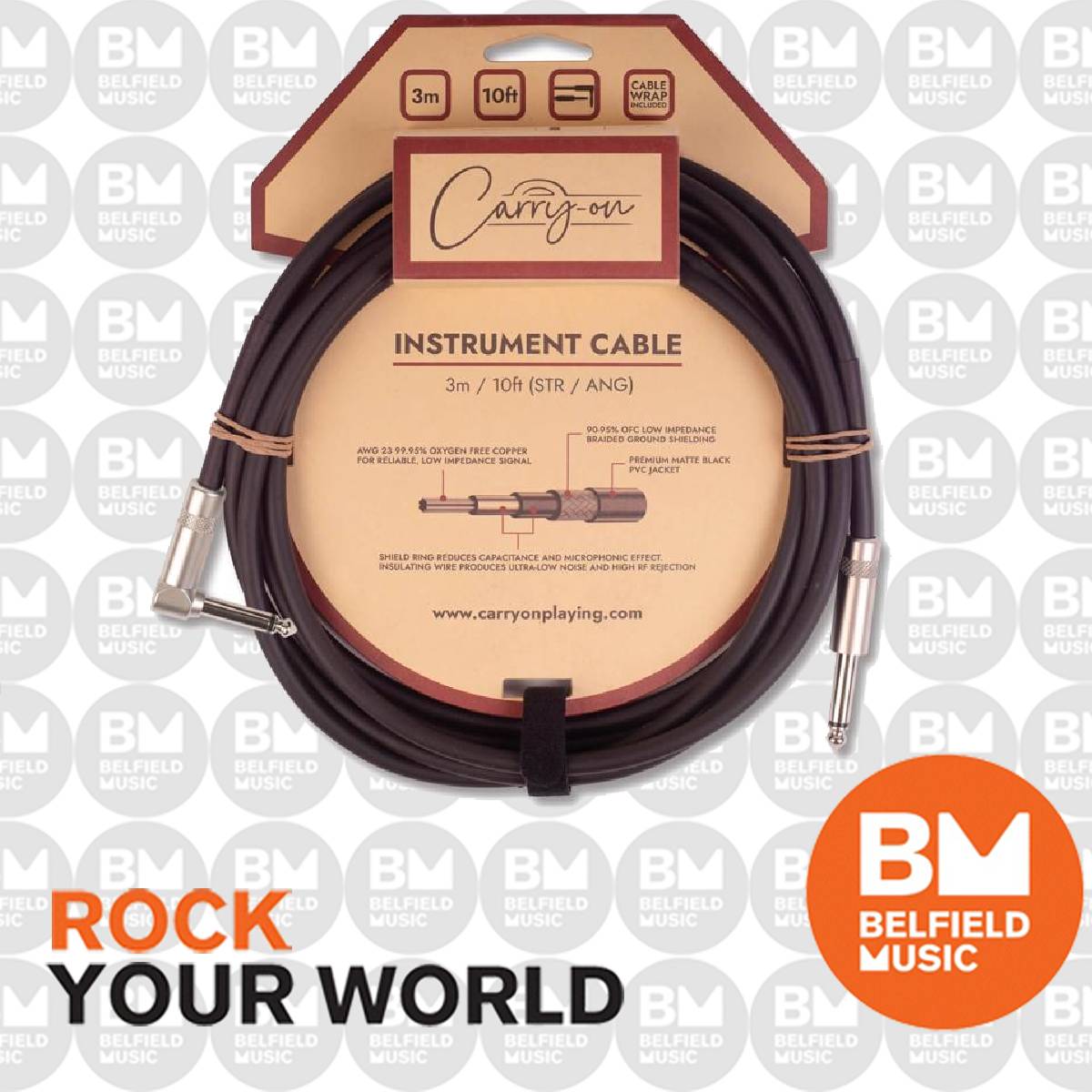 Blackstar Carry-On Guitar Cable 3m Instrument Lead Straight/Angle