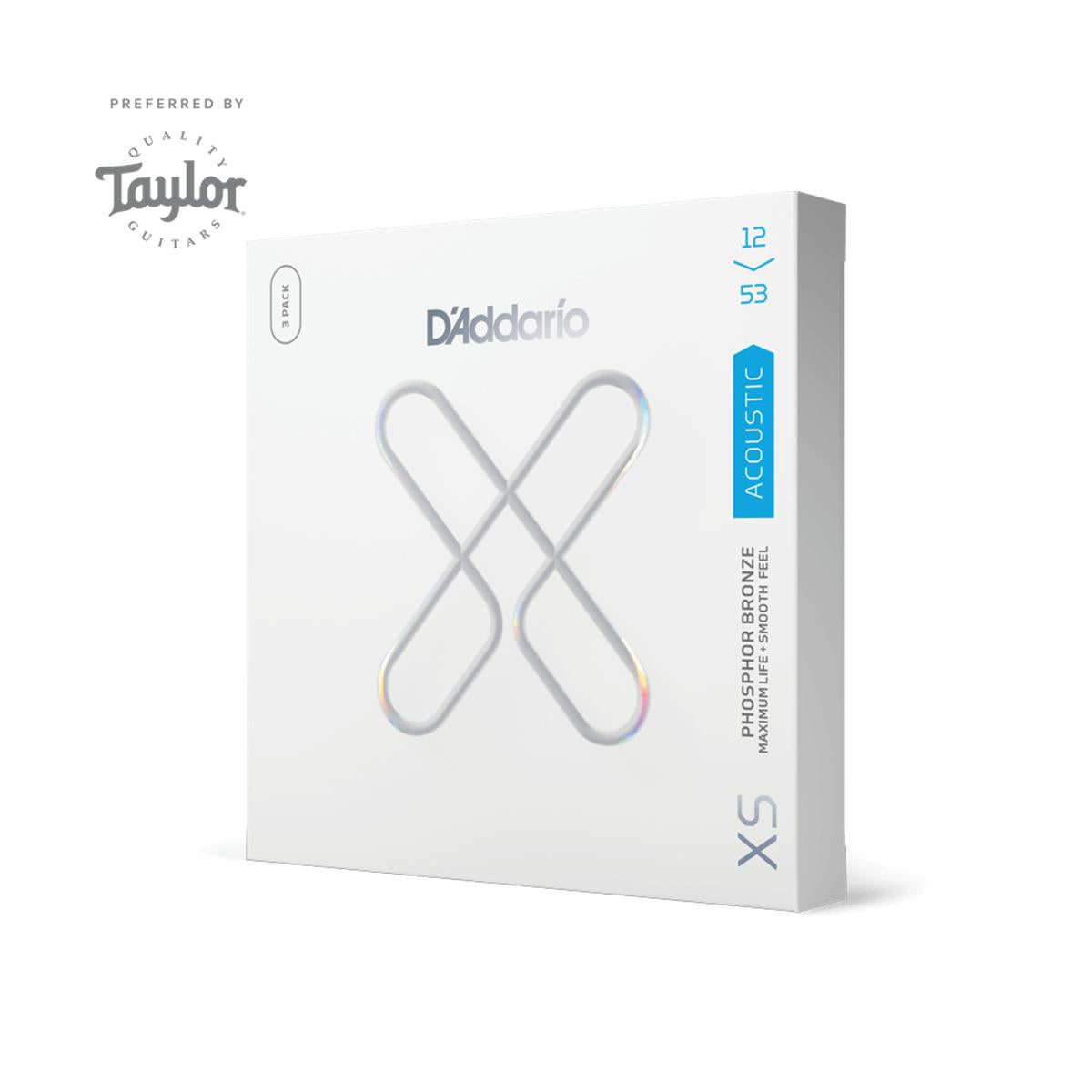 D'Addario XSAPB1253 Acoustic Guitar Strings Coated XS Phosphor Bronze 12-53 Light - 3 Pack