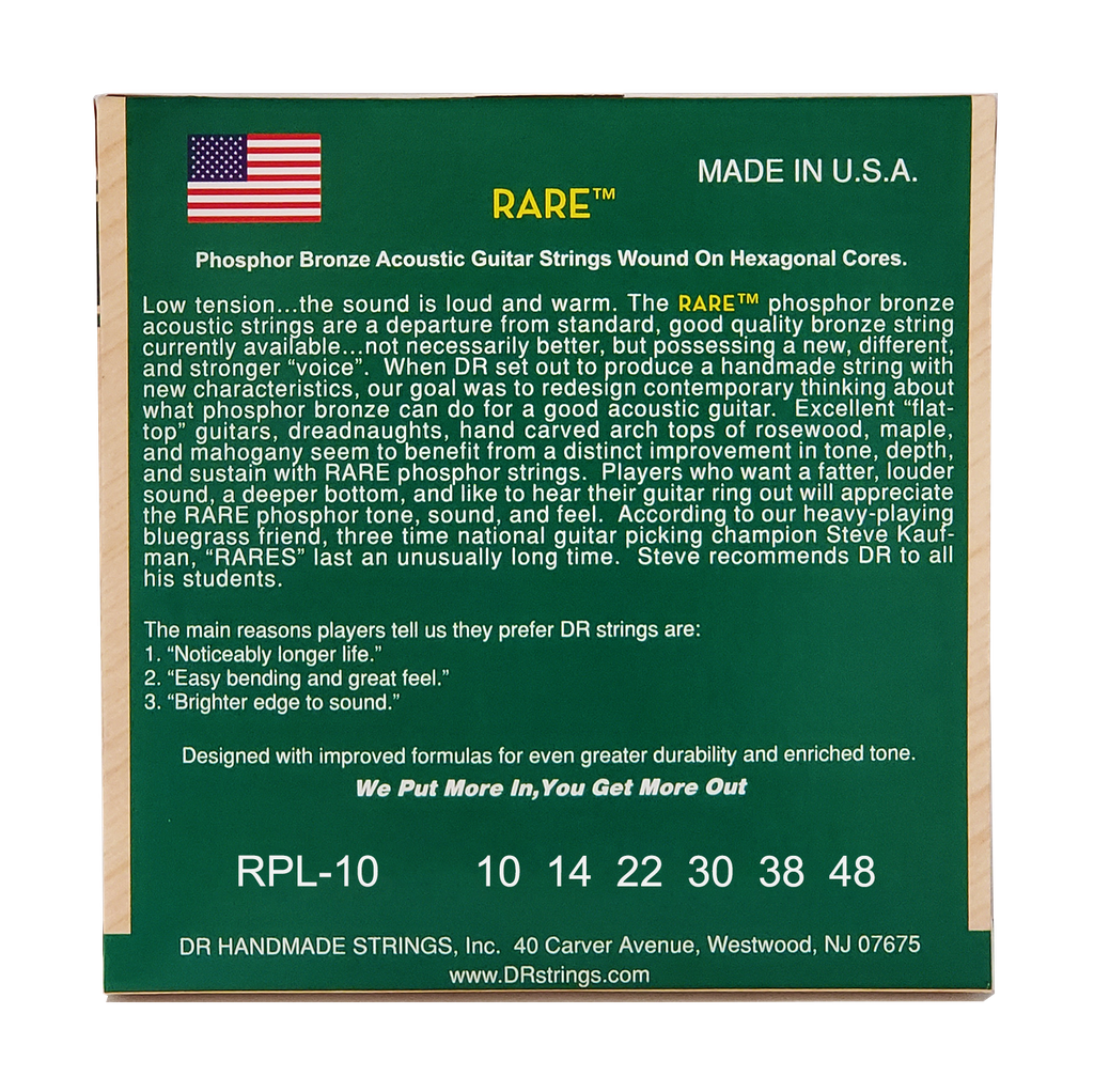 DR RARE RPL-10 Phosphor Bronze Acoustic Guitar Strings: Extra Light 10-48
