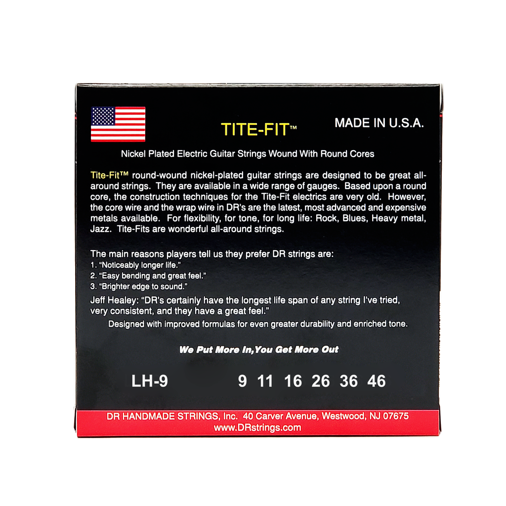 DR TITE-FIT LH-9 Nickel Plated Electric Guitar Strings: Light to Medium 9-46