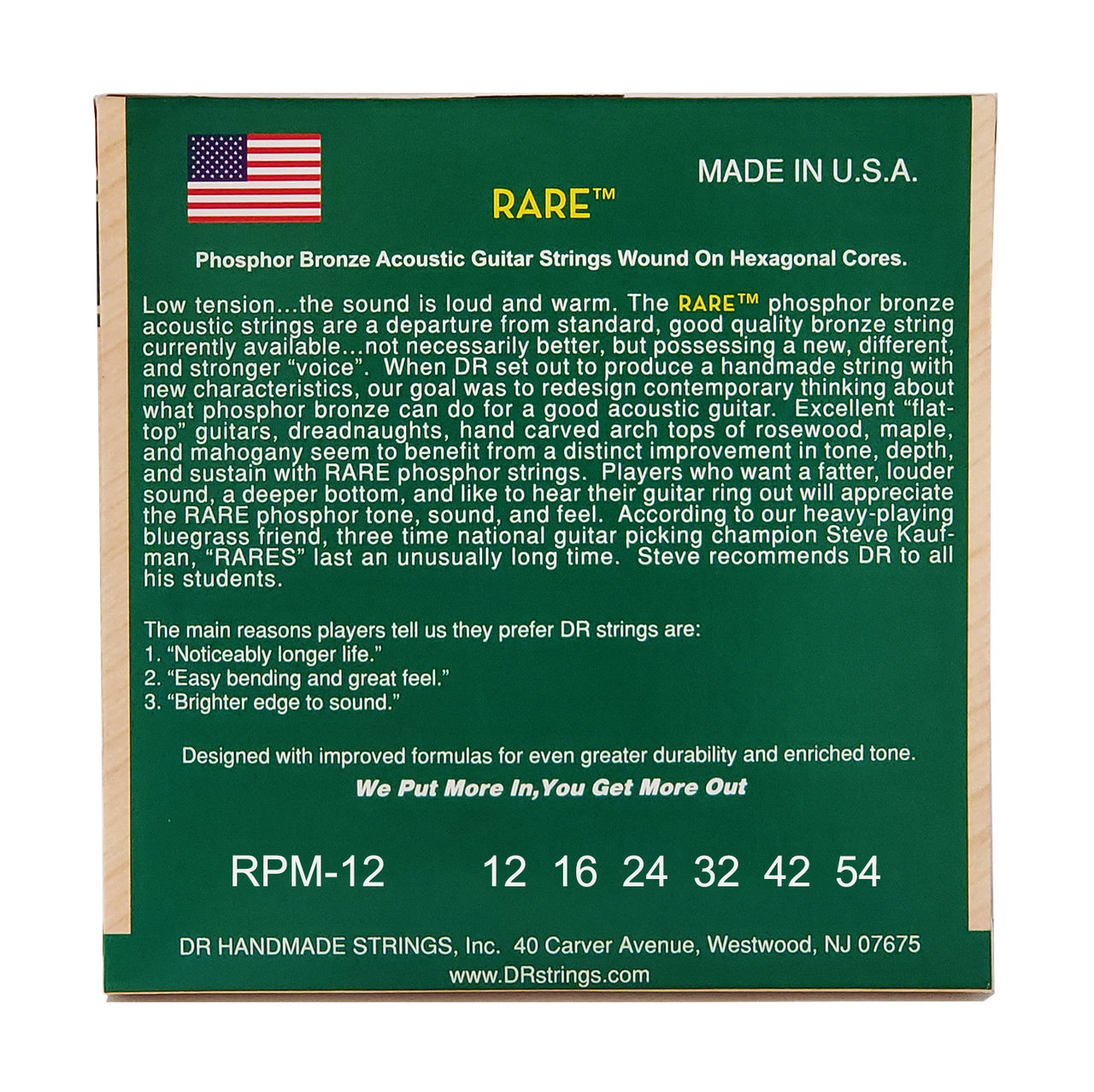 DR RARE RPM-12 Phosphor Bronze Acoustic Guitar Strings: Light 12-54
