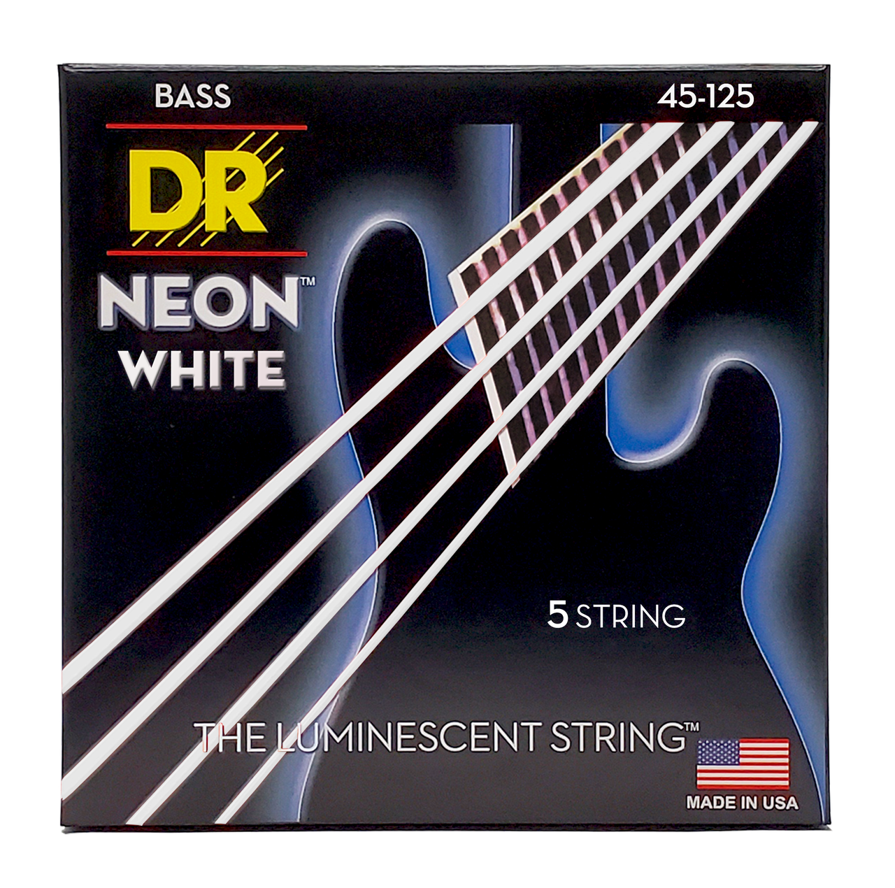 DR HI-DEF NEON NWB5-45 White Colored Bass Guitar Strings: 5-String Medium 45-125
