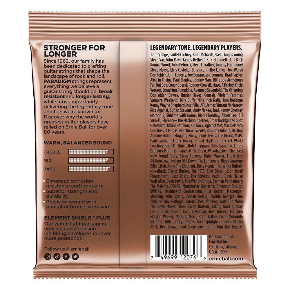 Ernie Ball 2076 Paradigm Acoustic Guitar Strings Phosphor Bronze Medium-Light 12-54