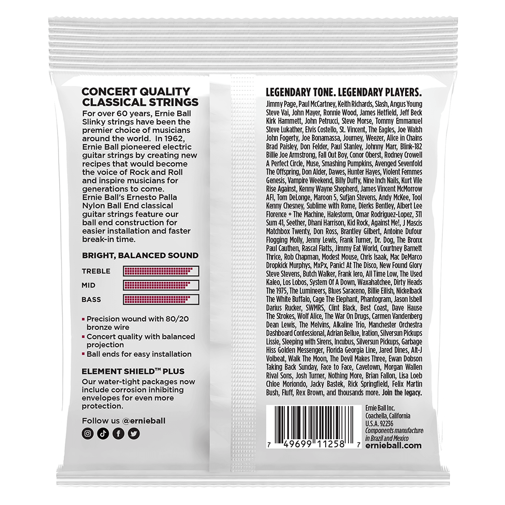 Ernie Ball 3409 Ernesto Palla Classical Nylon Guitar Strings 28-42 Ball End (3 Pack)