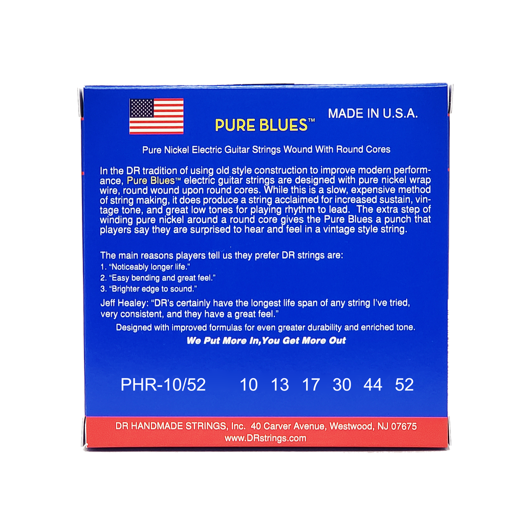 DR PURE BLUES PHR-10/52 Pure Nickel Electric Guitar Strings: Medium to Heavy 10-52