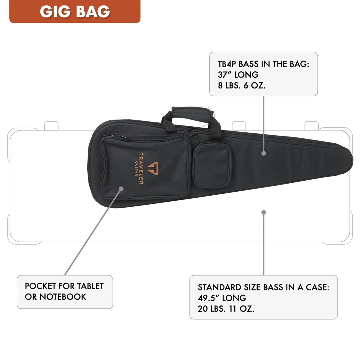 Traveler Guitar TB-4P Bass Guitar Sunburst w/ Gigbag