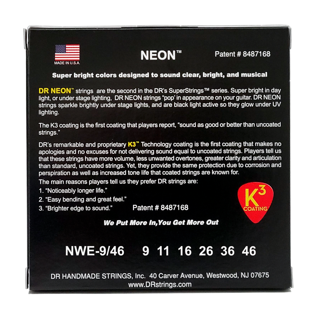 DR HI-DEF NEON NWE-9/46 WHITE Colored Electric Guitar Strings: Light to Medium 9-46