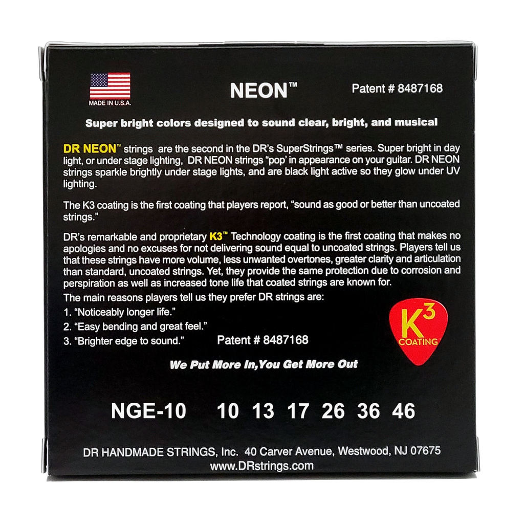 DR HI-DEF NEON NGE-10 GREEN Colored Electric Guitar Strings: Medium 10-46