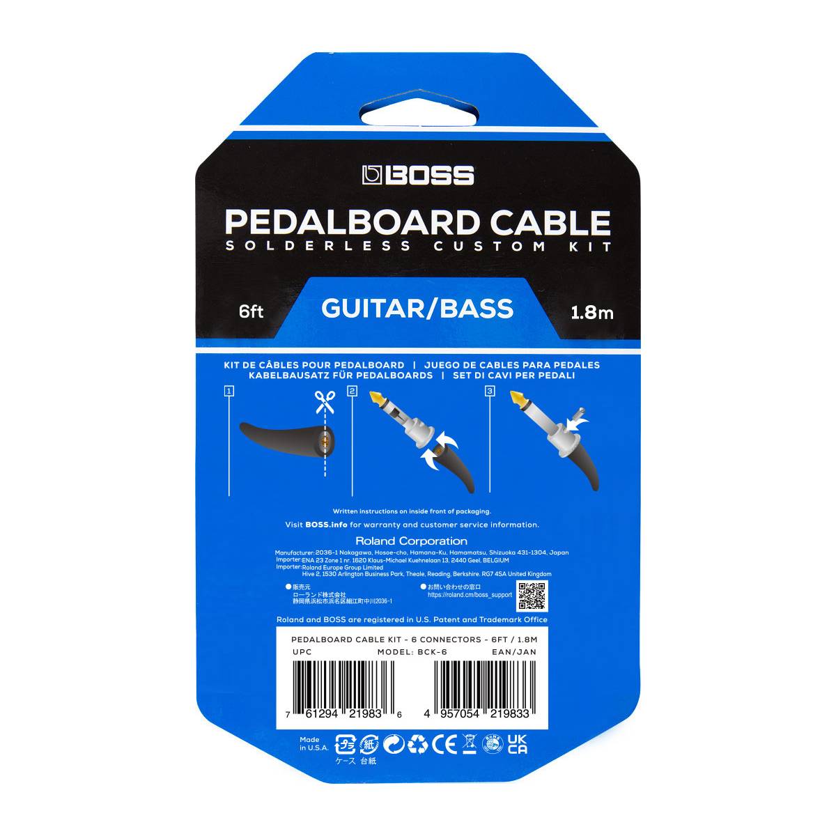 Boss BCK-6 Solderless Pedalboard Cable Kit 2m (6ft) Lead w/ 6 Connectors