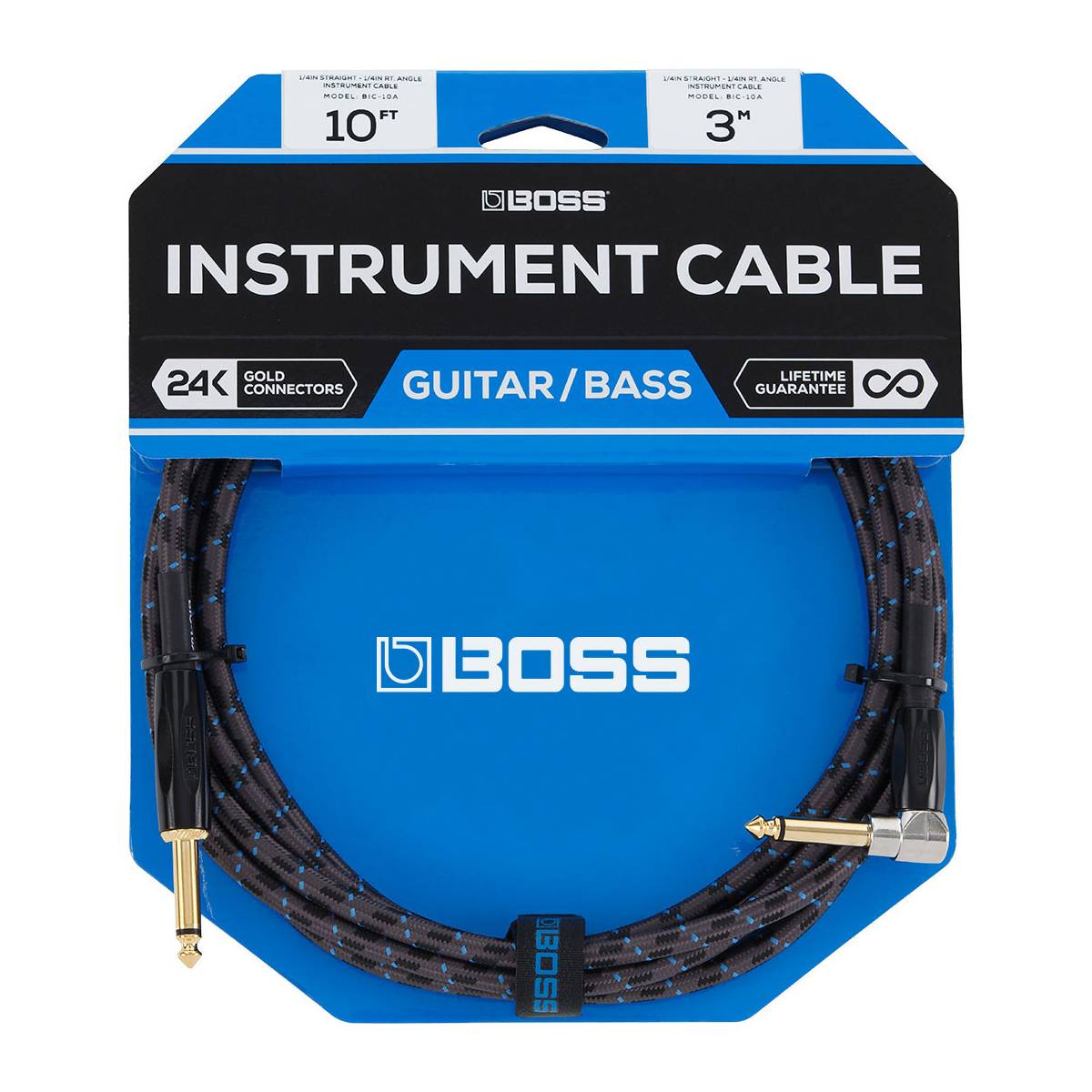Boss BIC-10A Guitar Cable Instrument Lead 3m (10ft) - Straight to Angled
