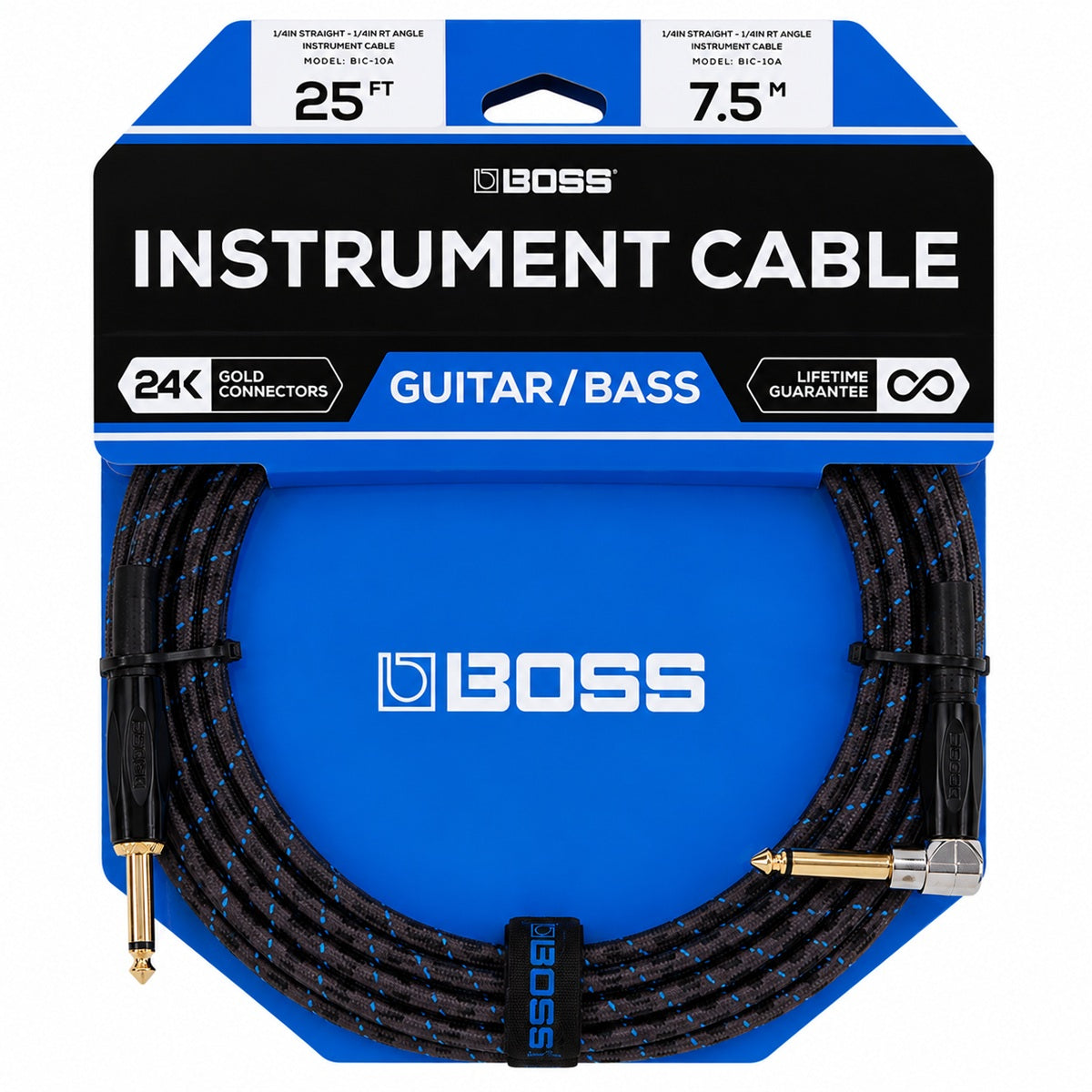 Boss BIC-25A Guitar Cable Instrument Lead 7.5m (25ft) - Straight to Angled