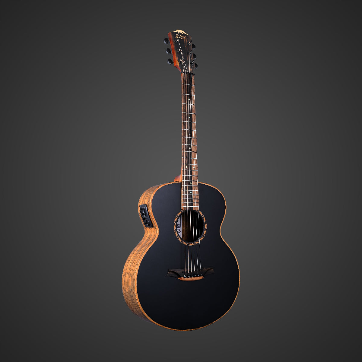 Bromo BAT8MEBK Tohoma Series Mini Jumbo Acoustic Guitar Black w/ Solid Mahogany Top & Pickup