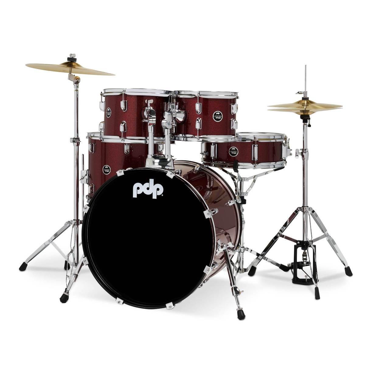 PDP DRUMS CENTREstage Drum Set 5-Piece Kit Ruby Red w/ 20inch Kick - Includes Hardware, Cymbals & Throne
