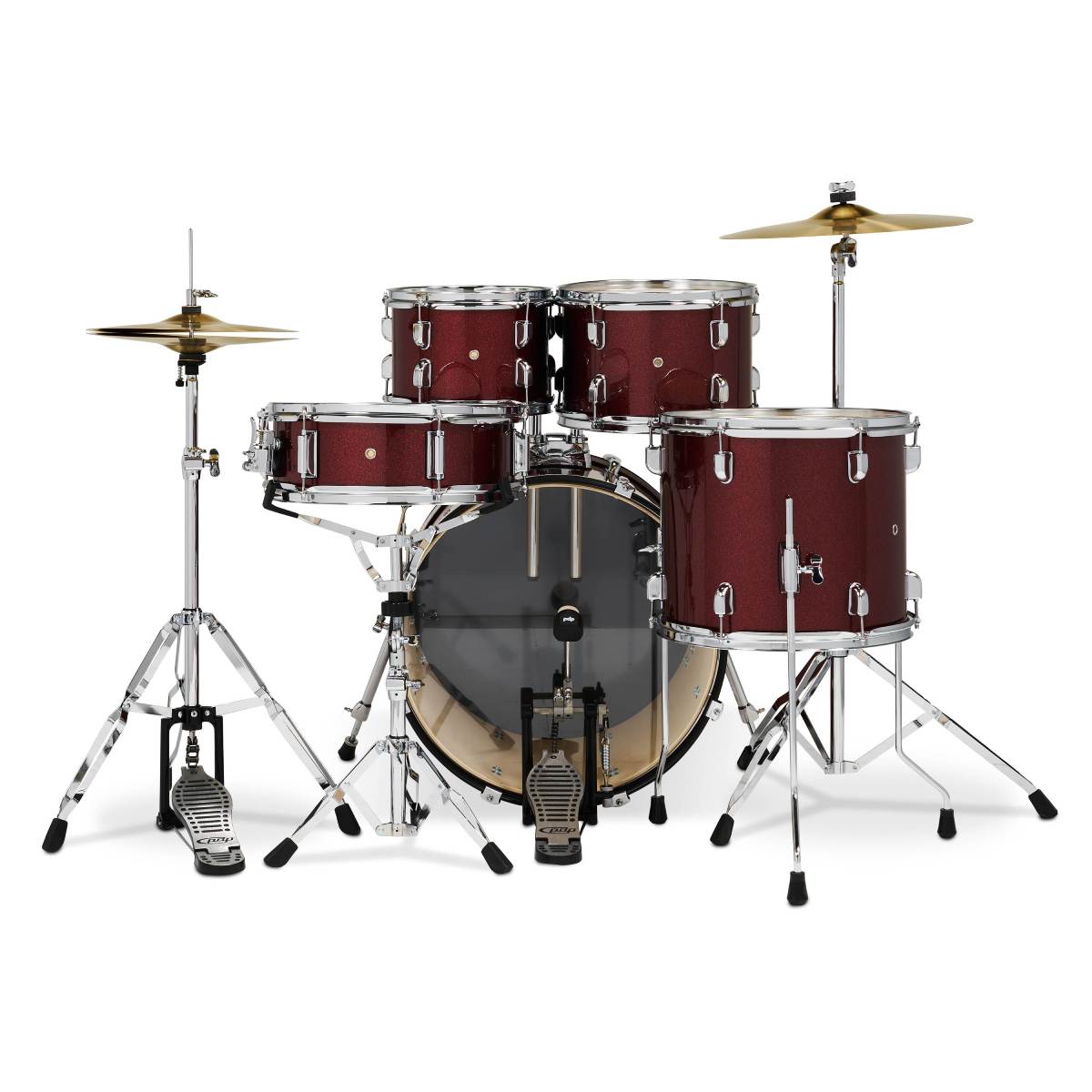 PDP DRUMS CENTREstage Drum Set 5-Piece Kit Ruby Red w/ 20inch Kick - Includes Hardware, Cymbals & Throne