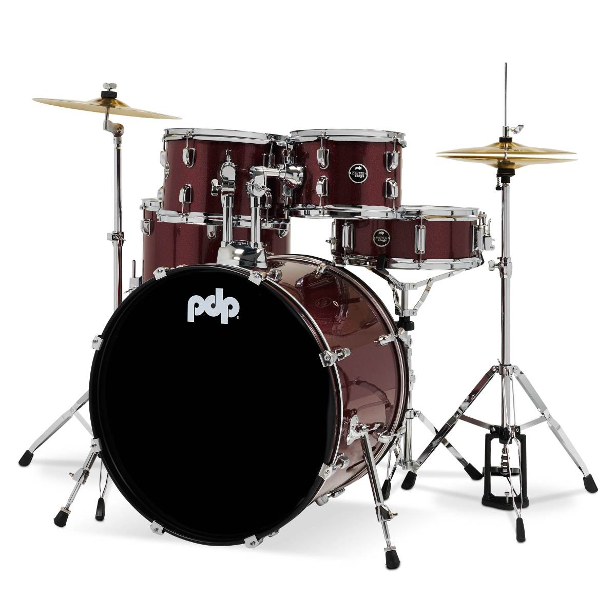 PDP DRUMS CENTREstage Drum Set 5-Piece Kit Ruby Red w/ 22inch Kick - Includes Hardware, Cymbals & Throne