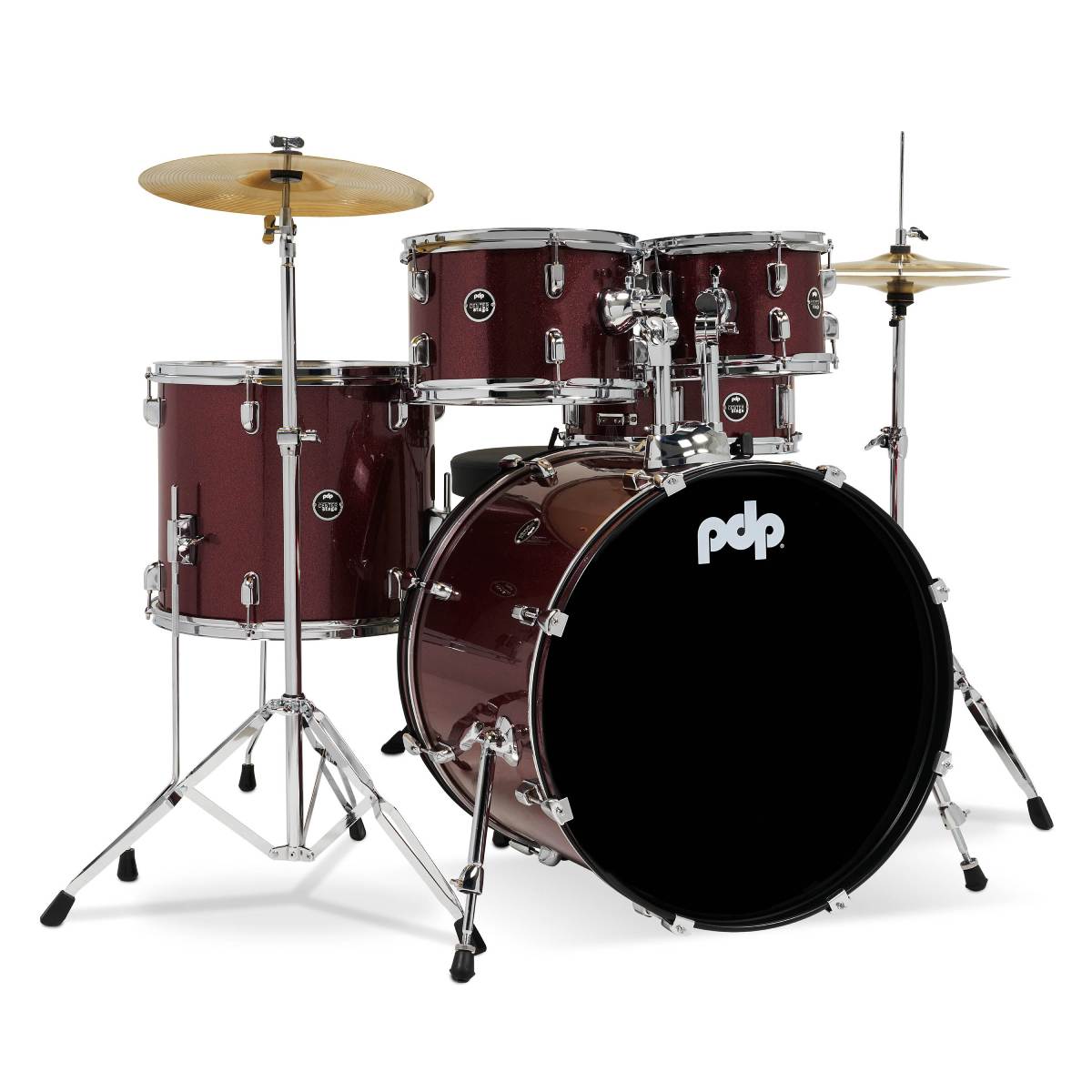 PDP DRUMS CENTREstage Drum Set 5-Piece Kit Ruby Red w/ 22inch Kick - Includes Hardware, Cymbals & Throne