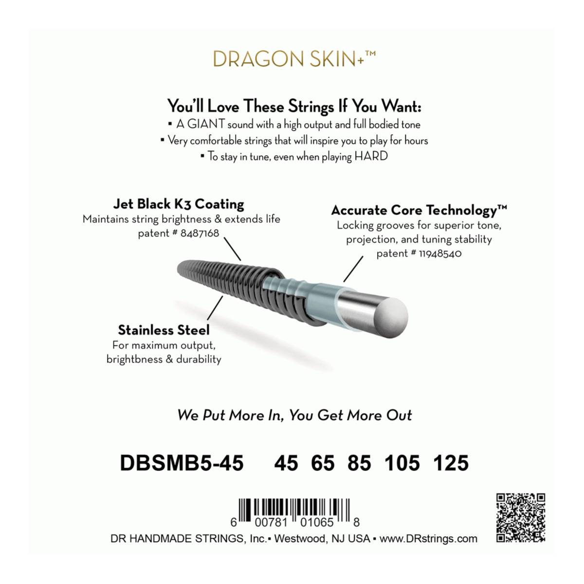 DR Black Dragon Multi-Scale Bass Guitar 5-String Strings Medium 45-125