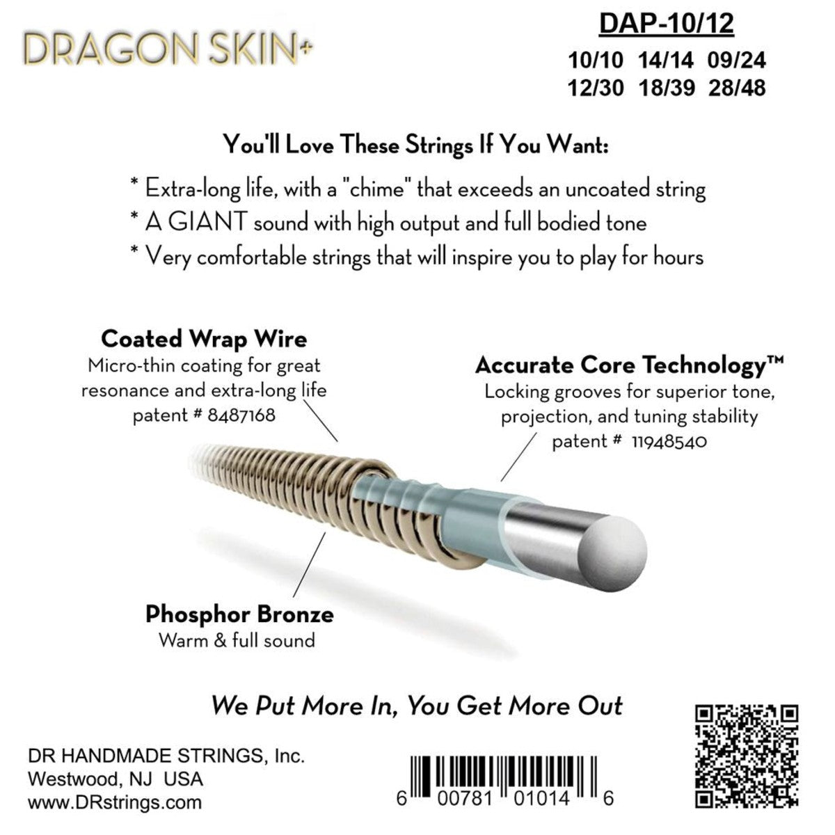 DR Dragon Skin+ DAP-10/12 Phosphor Bronze Acoustic Guitar 12-String 10-48