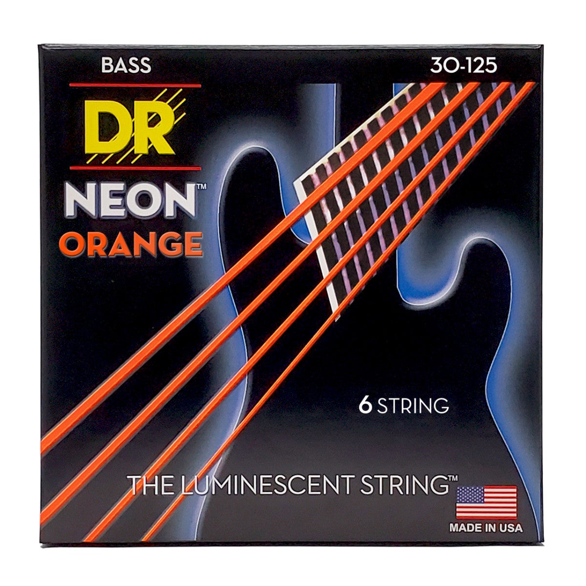 DR HI-DEF NEON NOB6-30 Orange Colored Bass Guitar Strings: 6-String Medium 30-125