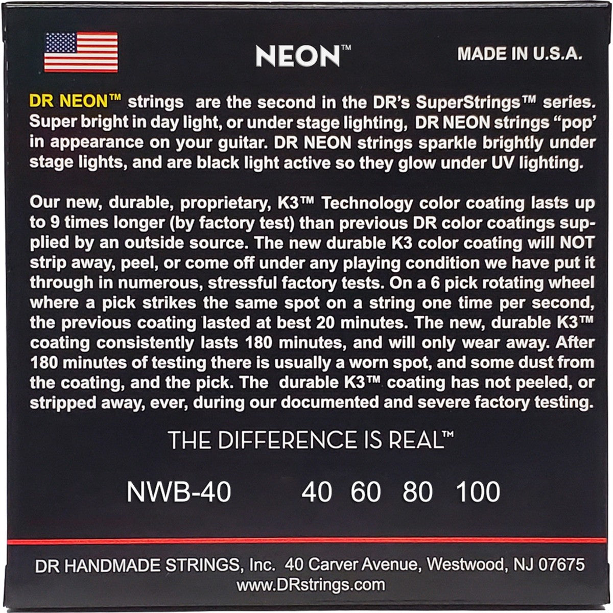 DR HI-DEF NEON NWB-40 White Colored Bass Guitar Strings: Light 40-100