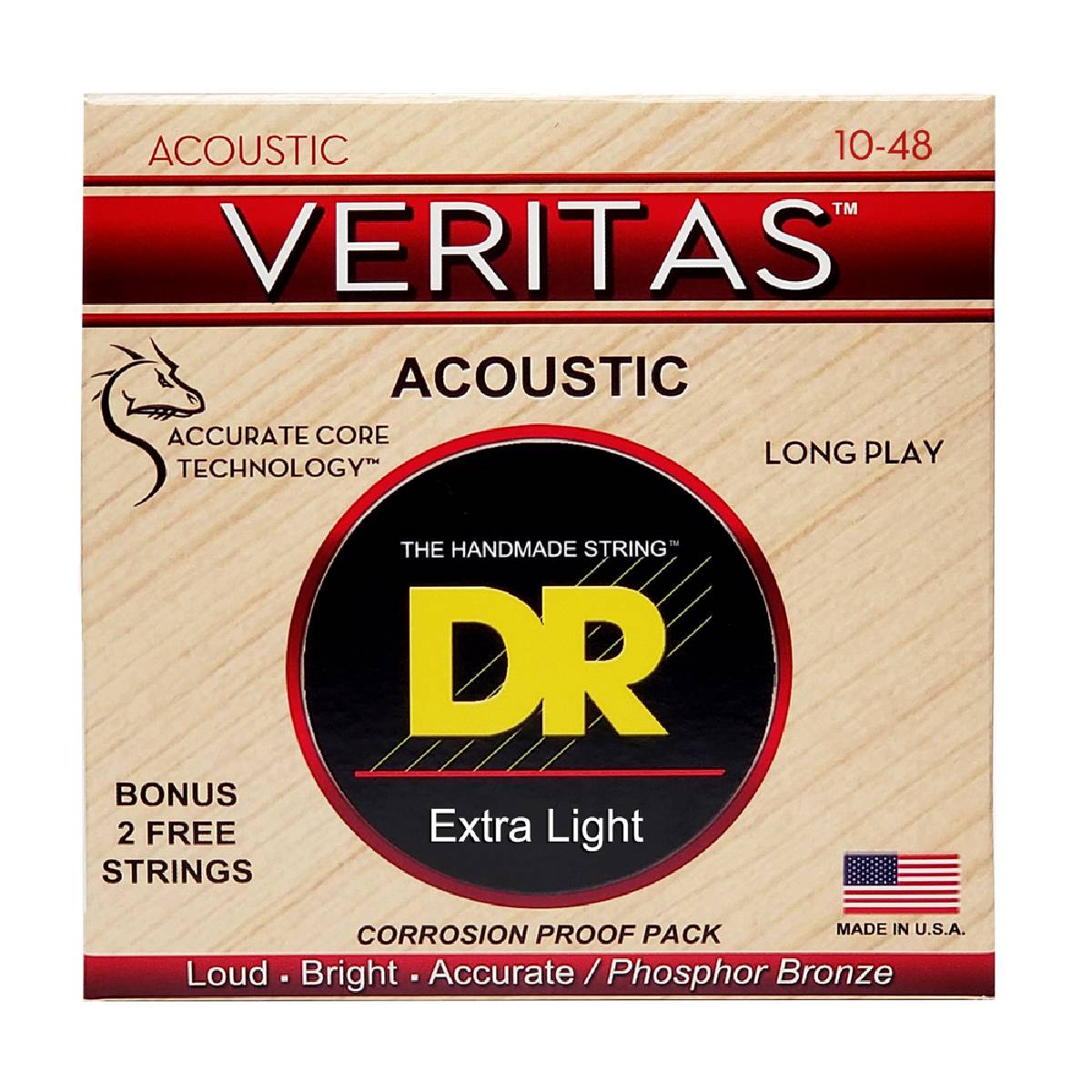 DR VERITAS VTA-10 Coated Core Technology Acoustic Guitar Strings: Extra Light 10-48