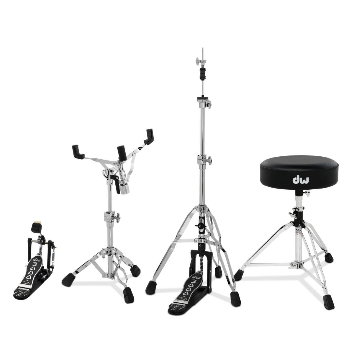 DW Drums 3000 Series Hardware Pack 4-Piece - DWCP3000A Single Kick Pedal, DWCP3500A 3-leg Hi-Hat Stand, DWCP3300A Snare Stand & DWCP3100 Stool