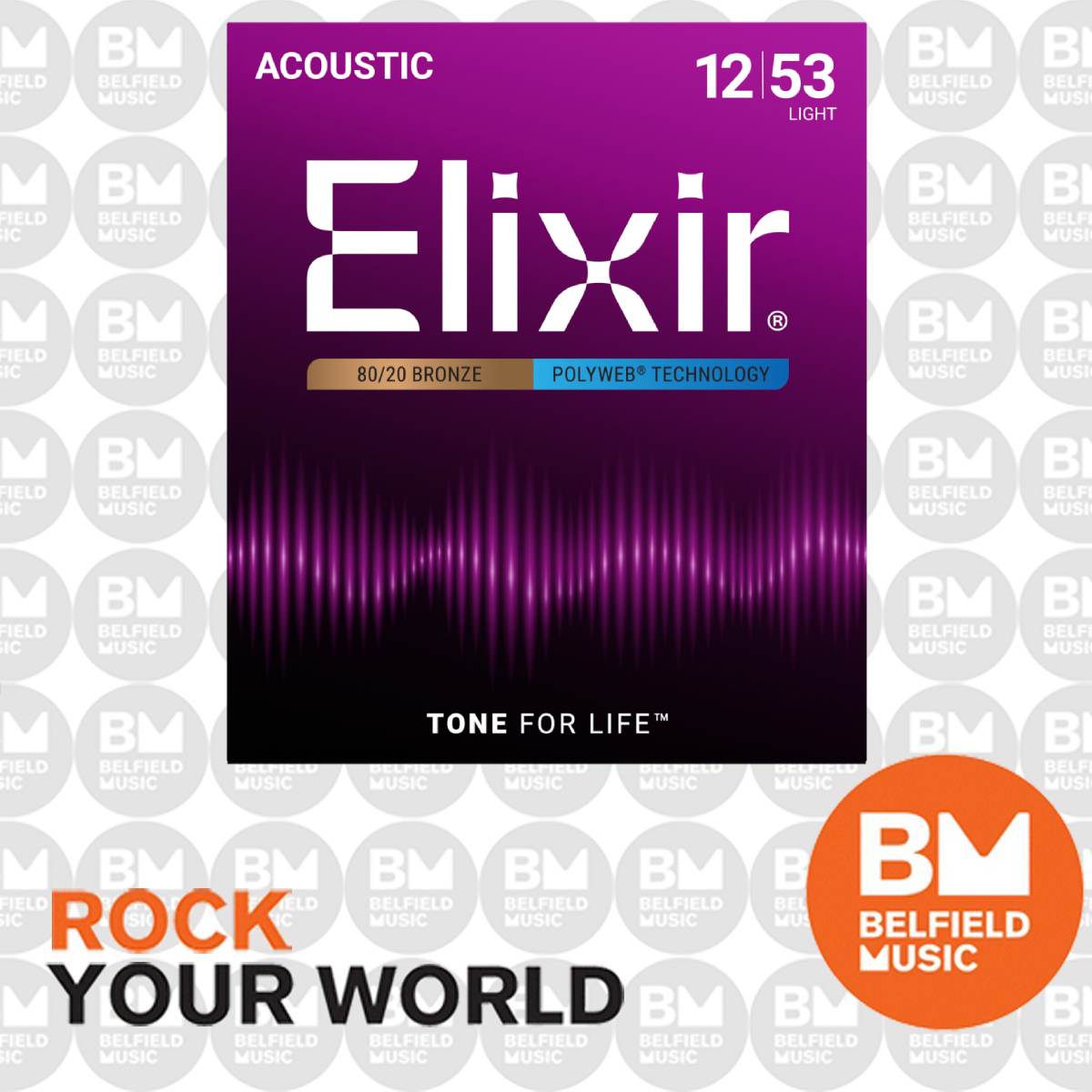 Elixir 11050 Acoustic Guitar Strings 80/20 Bronze Polyweb Coated - Light 12-53