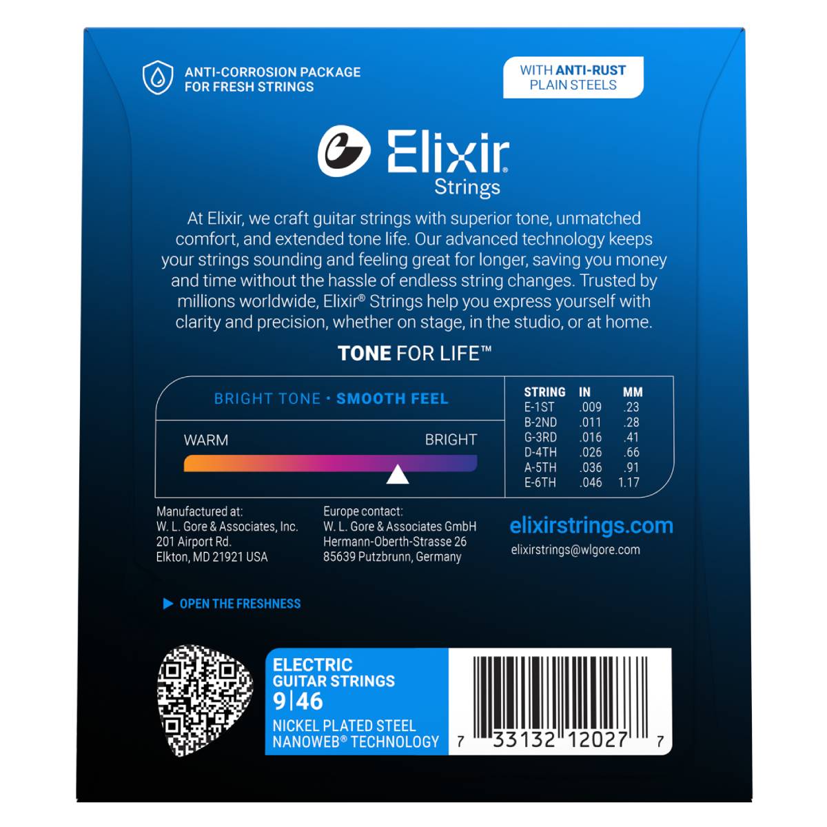 Elixir 12027 Electric Guitar Strings Nanoweb Coated - Custom Light 9-46