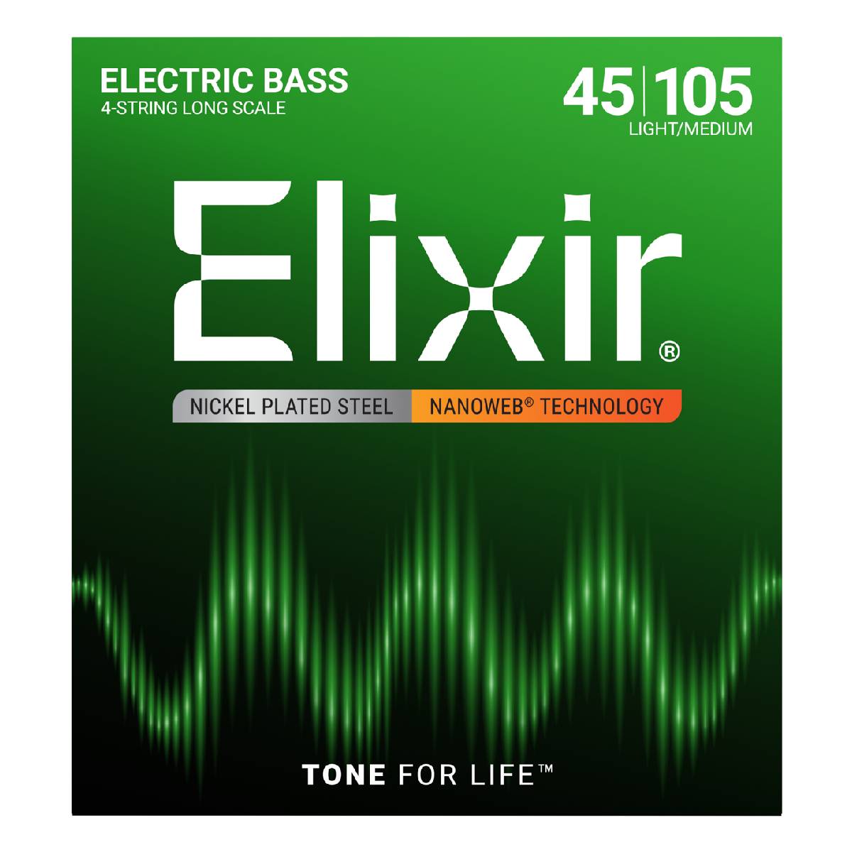 Elixir 14077 Electric Bass Guitar Strings Nanoweb Coated - Light/Medium 45-105