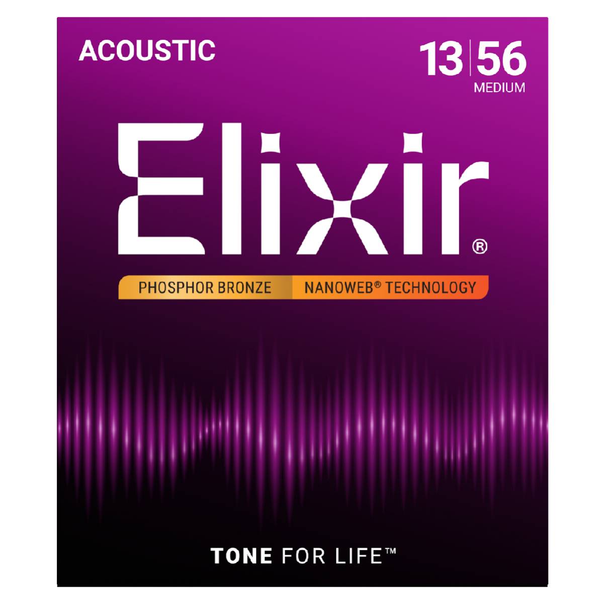 Elixir 16102 Acoustic Guitar Strings Phosphor Bronze Nanoweb Coated - Medium 13-56