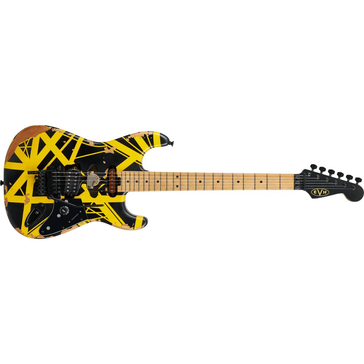 EVH Limited Edition Striped Series Frankenstein Frankie Electric Guitar Maple Fingerboard Black w/ Yellow Stripes Aged - 5107900528