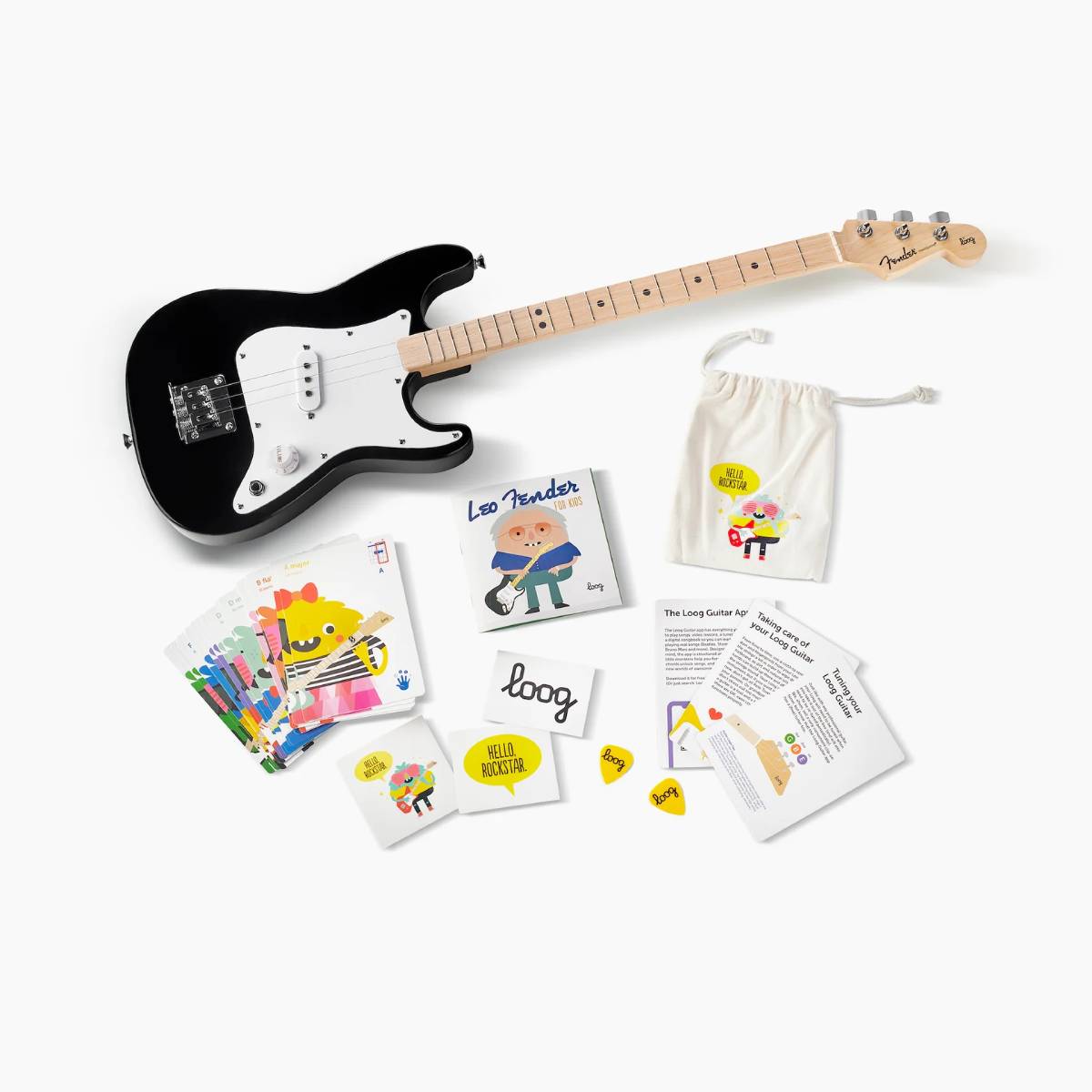 Fender Stratocaster by Loog Pro Electric Guitar - Black (Ages 6+)