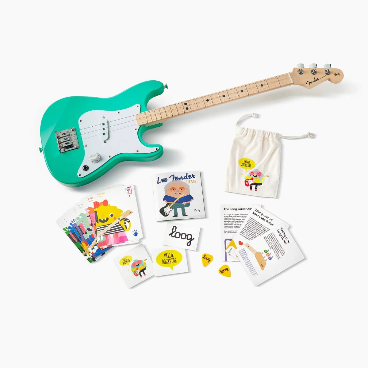 Fender Stratocaster by Loog Pro Electric Guitar - Sea Foam Green (Ages 6+)