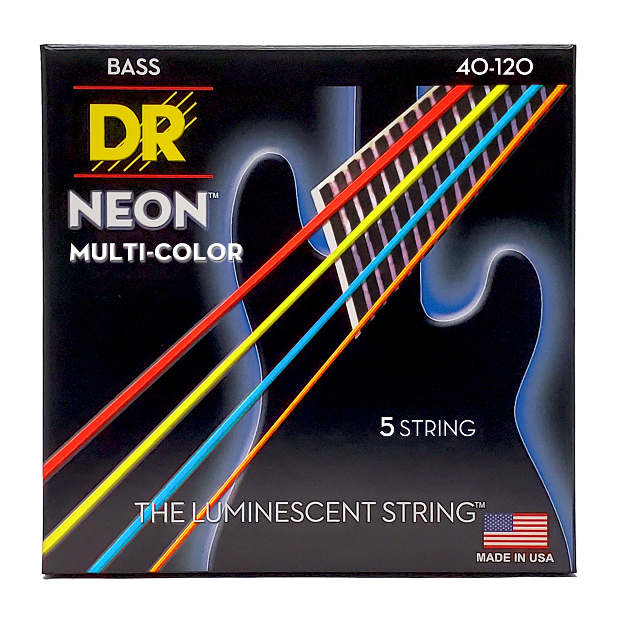 DR HI-DEF NEON NMCB5-40 Multi-Color Colored Bass Guitar Strings: 5-String Light 40-120