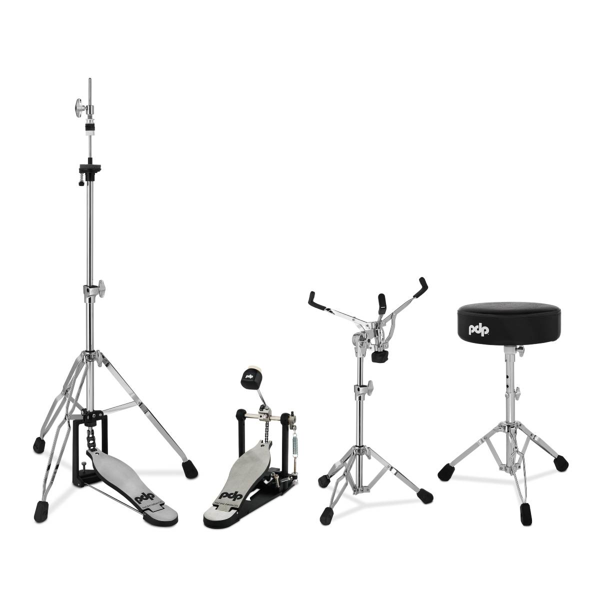 PDP Drums 700 Series Hardware Pack 4-Piece - PDSP710 Single Kick Pedal, PDHH713 3-leg Hi-Hat Stand, PDSS710 Snare Stand & PDSP710 Stool