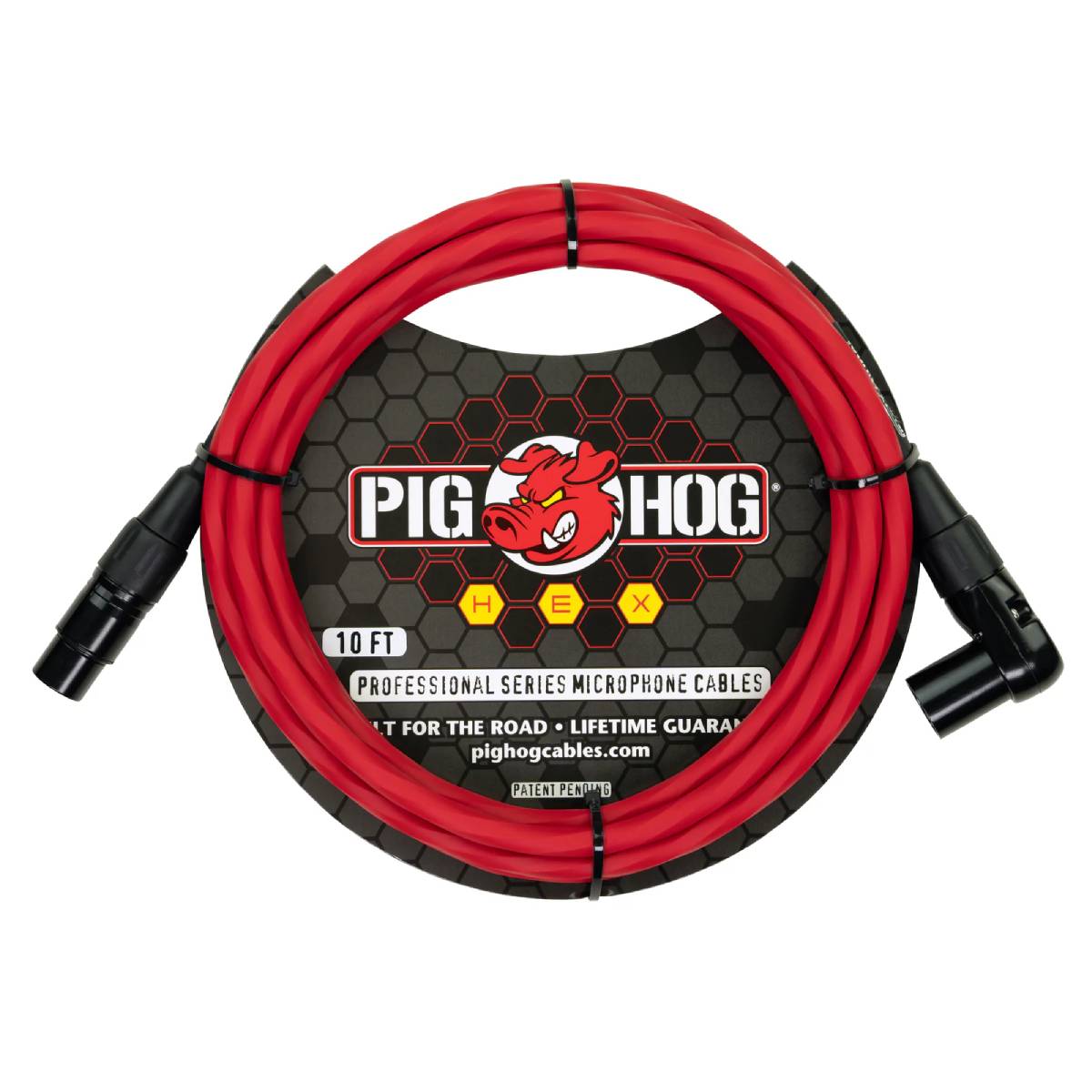 Pig Hog Hex Series Microphone Cable 3m (10ft) XLR Lead - Candy Apple Red w/ Right Angle - PHMH10CAR