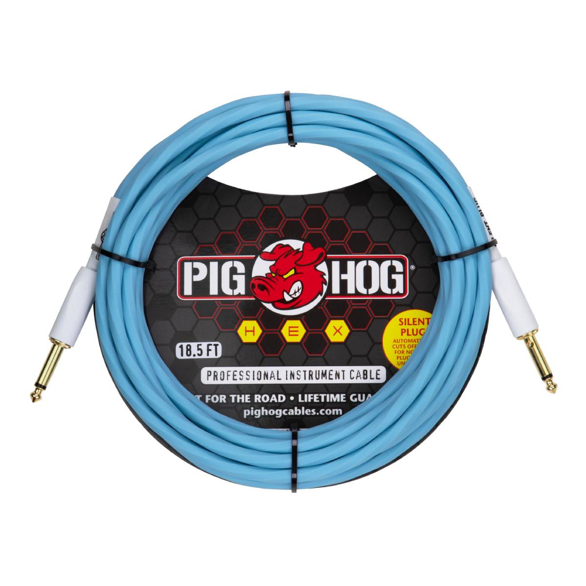 Pig Hog Hex Series Silent Guitar Cable 5.5m (18.6ft) Instrument Lead - Daphne Blue - PHSH186DB