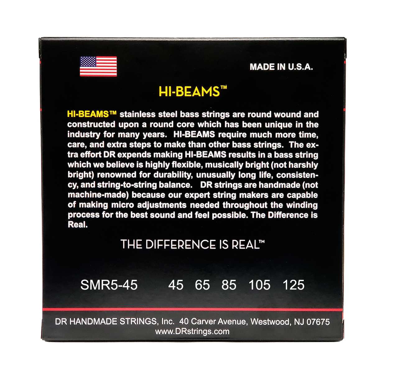 DR HI-BEAM SMR5-45 Stainless Steel Bass Guitar Strings: 5-String Medium 45-125 Short Scale
