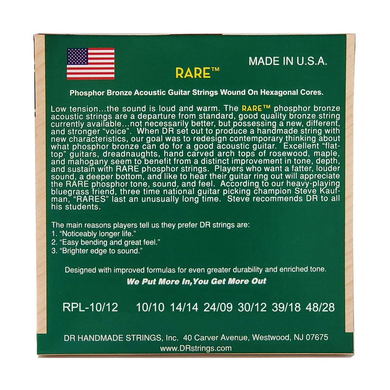 DR RARE RPL-10/12 Phosphor Bronze Acoustic Guitar Strings: 12-String Extra Light 10-48