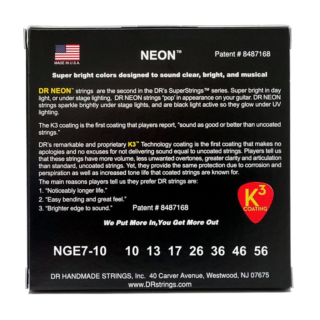 DR HI-DEF NEON NGE7-10 GREEN Colored Electric Guitar Strings: 7-String Medium 10-56