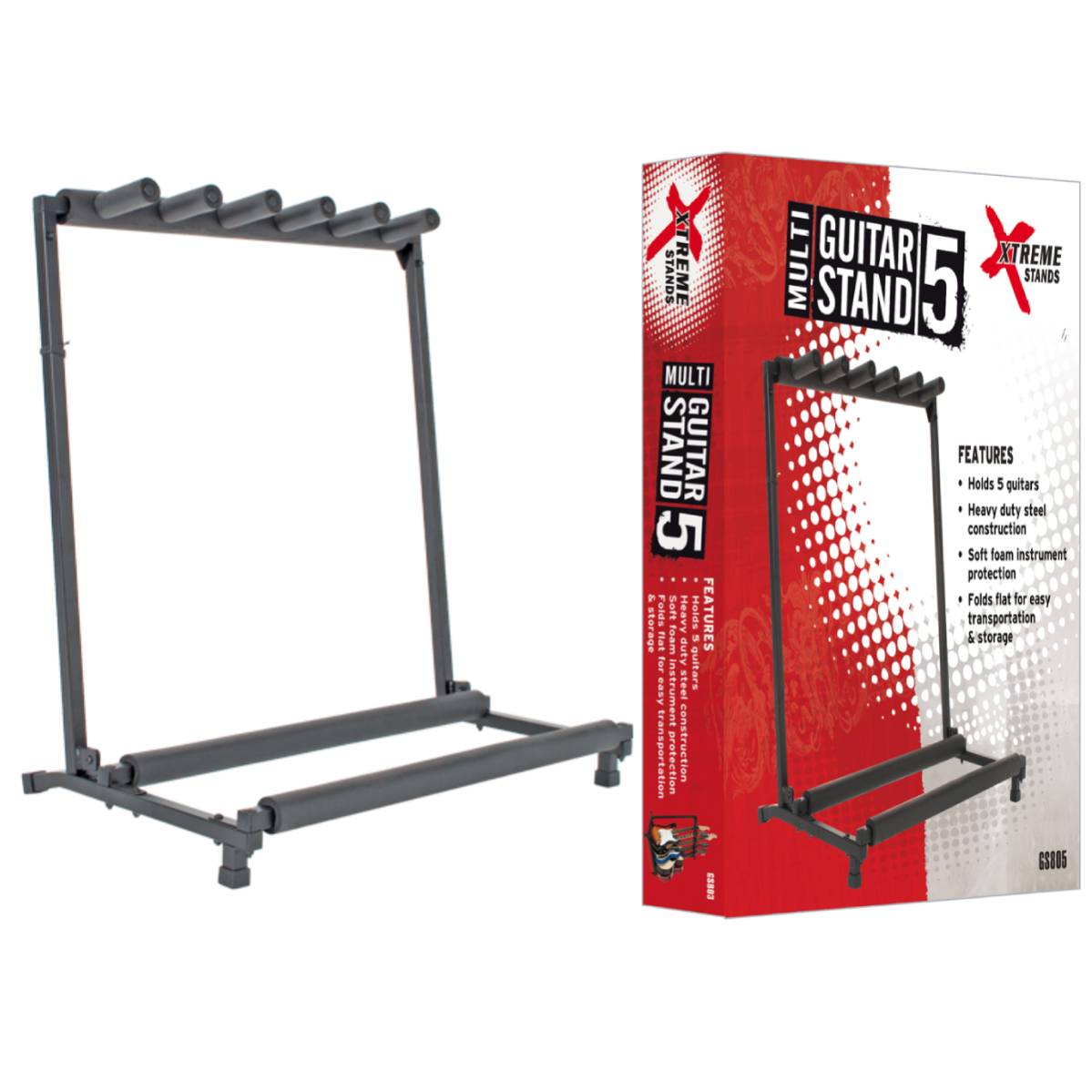 Xtreme GS805 Multi Guitar Rack Stand Fits 5 Guitars For Electric Bass Acoustic