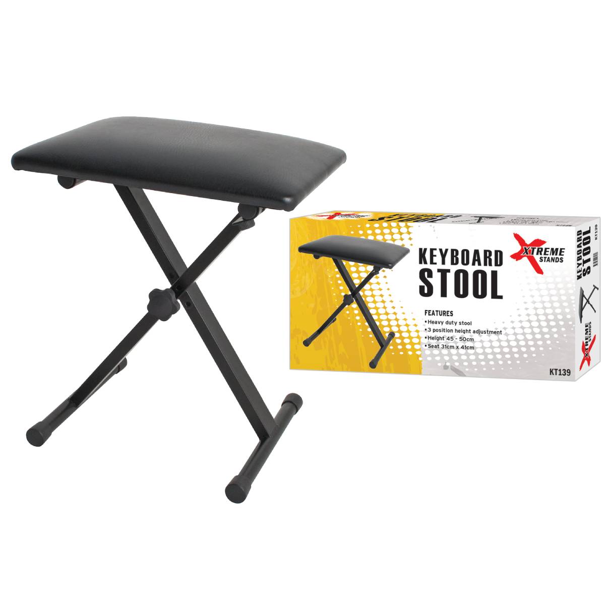 Xtreme KT139 Keyboard/Piano Bench Stool - 3 Positions - 41x31cm
