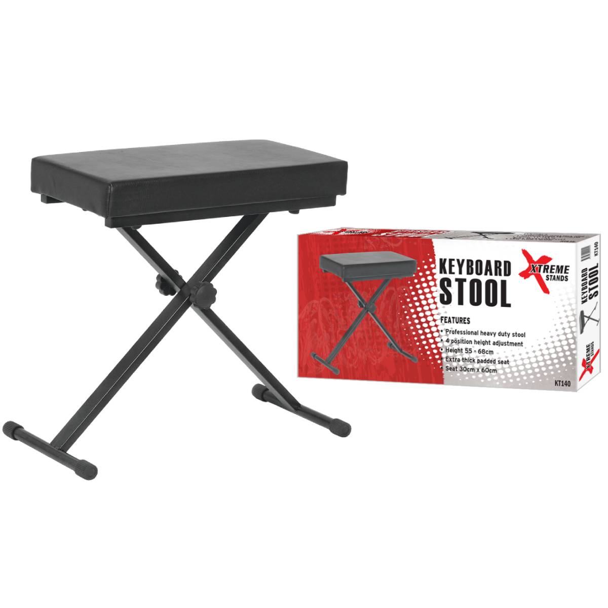 Xtreme KT140 Keyboard/Piano Bench Stool - 4 Positions - 60x30cm