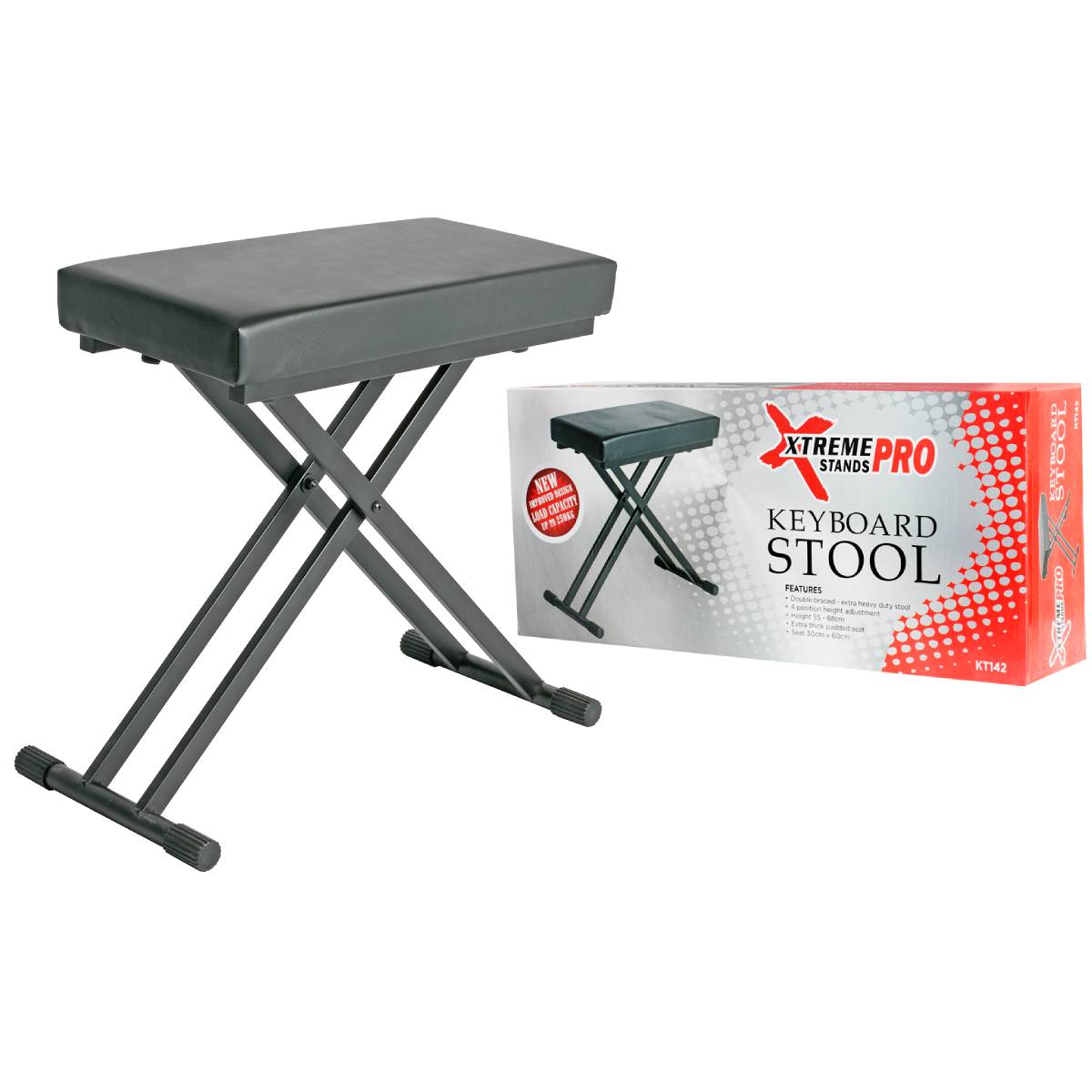 Xtreme KT142 Keyboard/Piano Bench Stool Double Braced - 4 Positions - 60x30cm